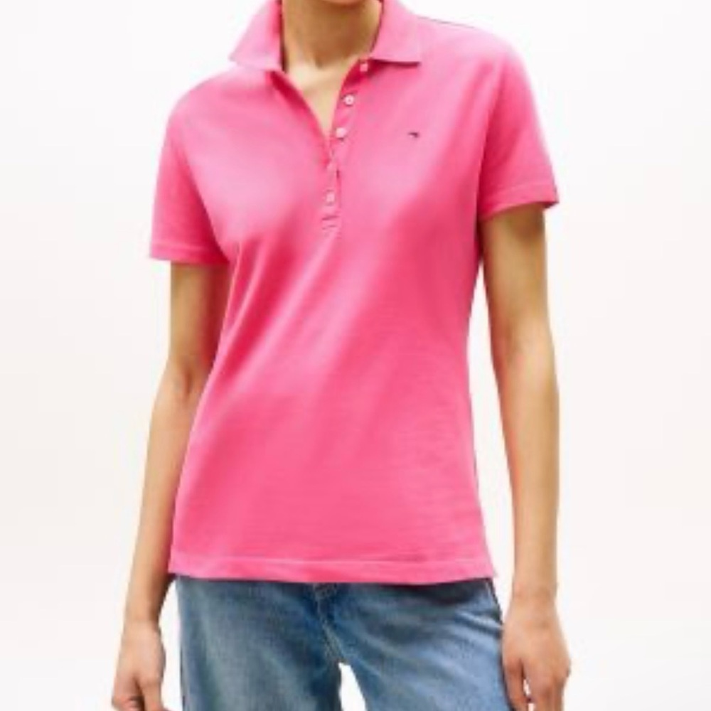 Tommy Hilfiger Pink Stretch-Cotton Polo Size Small Petite